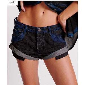 ONE Teaspoon Shorts 30 Bandits Low Waist Denim Blue Punk Relaxed Button Fly NEW